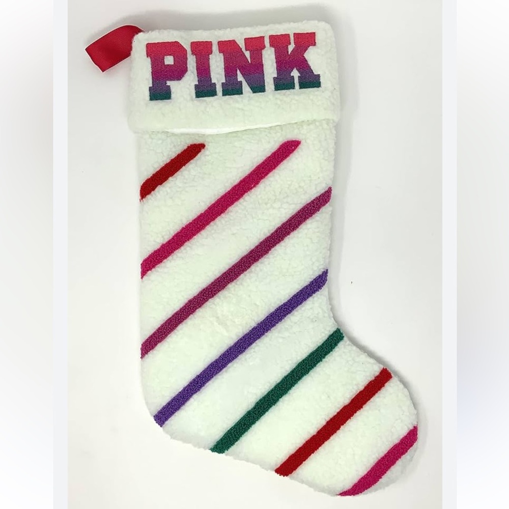 Victoria's Secret PINK Striped SHERPA HOLIDAY Stocking, NWT!